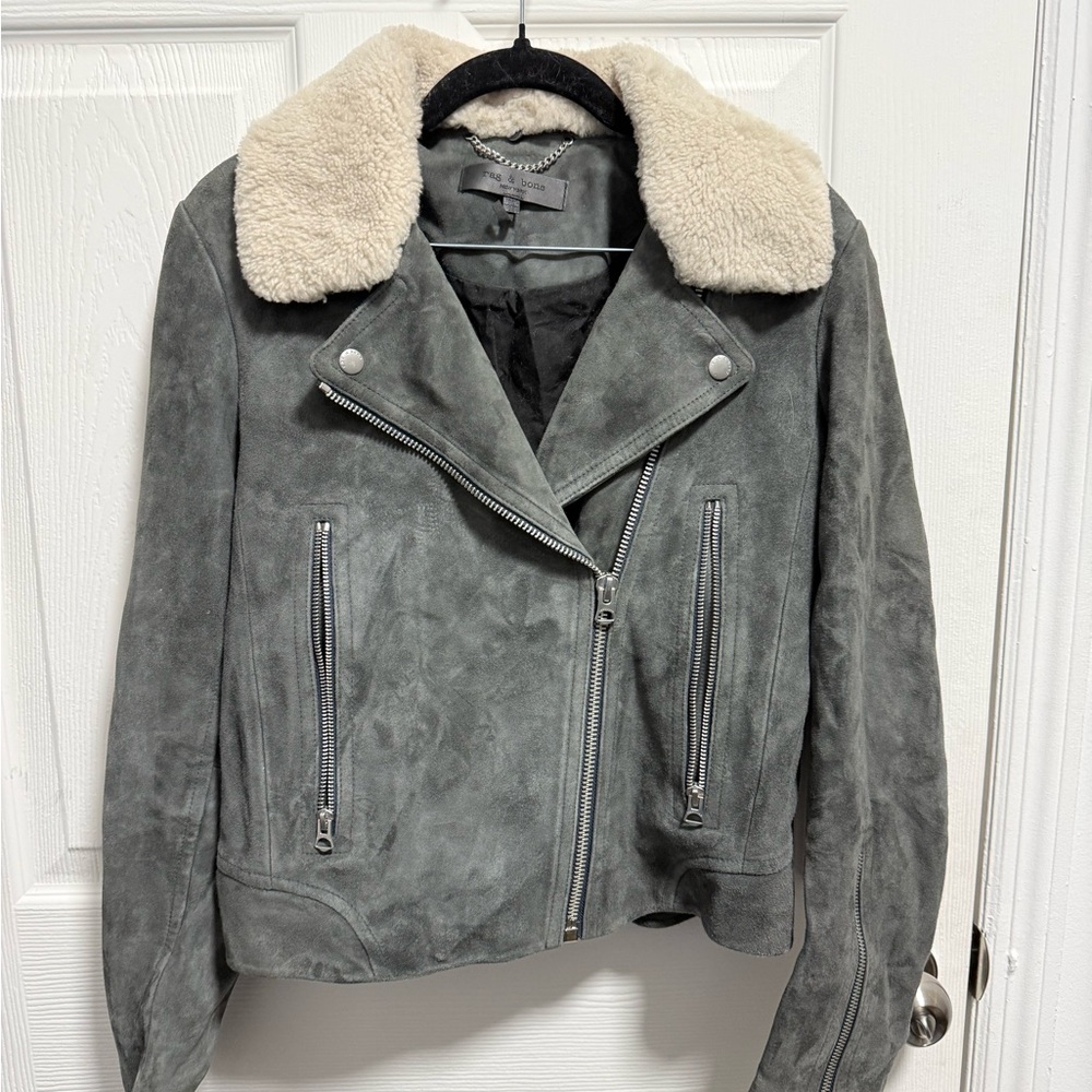 Rag & Bone Genuine Suede Jacket with Shearling Collar